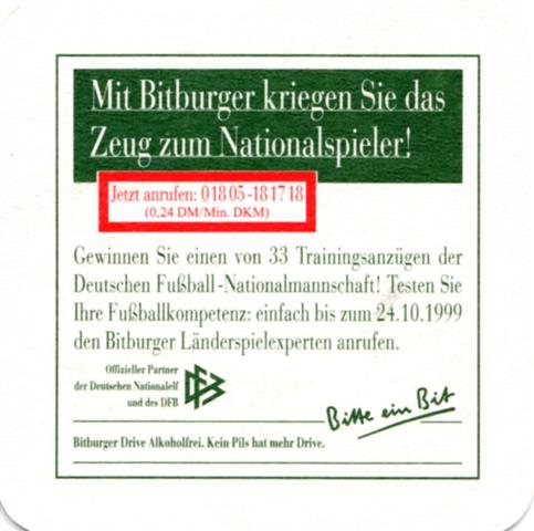 bitburg bit-rp bitburger prem pils 9b (quad185-nationalspieler 1999-grünrot) 